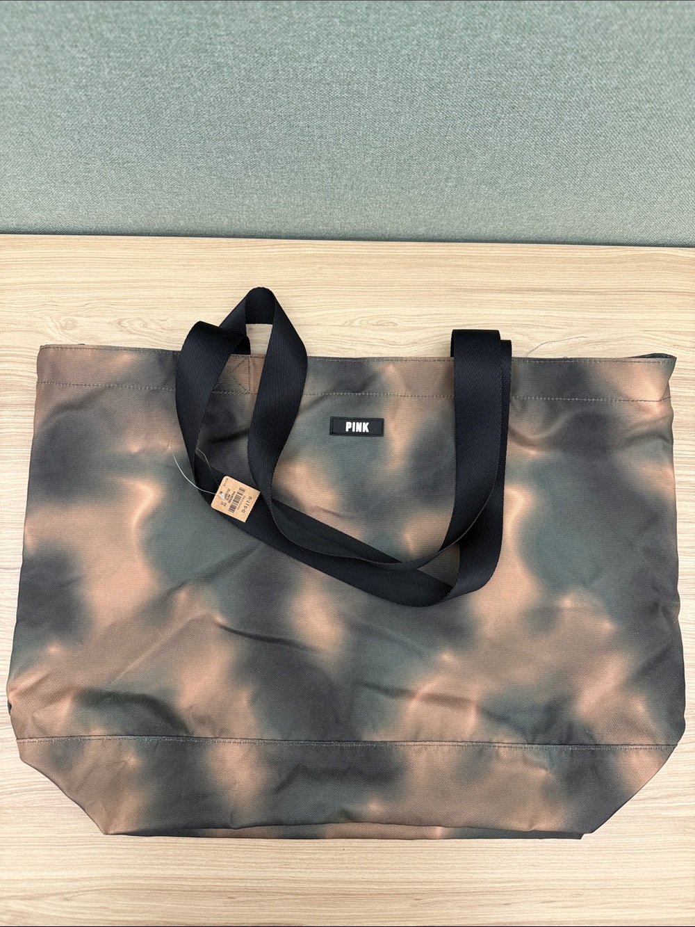 PINK Victoria Secret Tie-Dye Canvas Tote Bag in Black and Tan